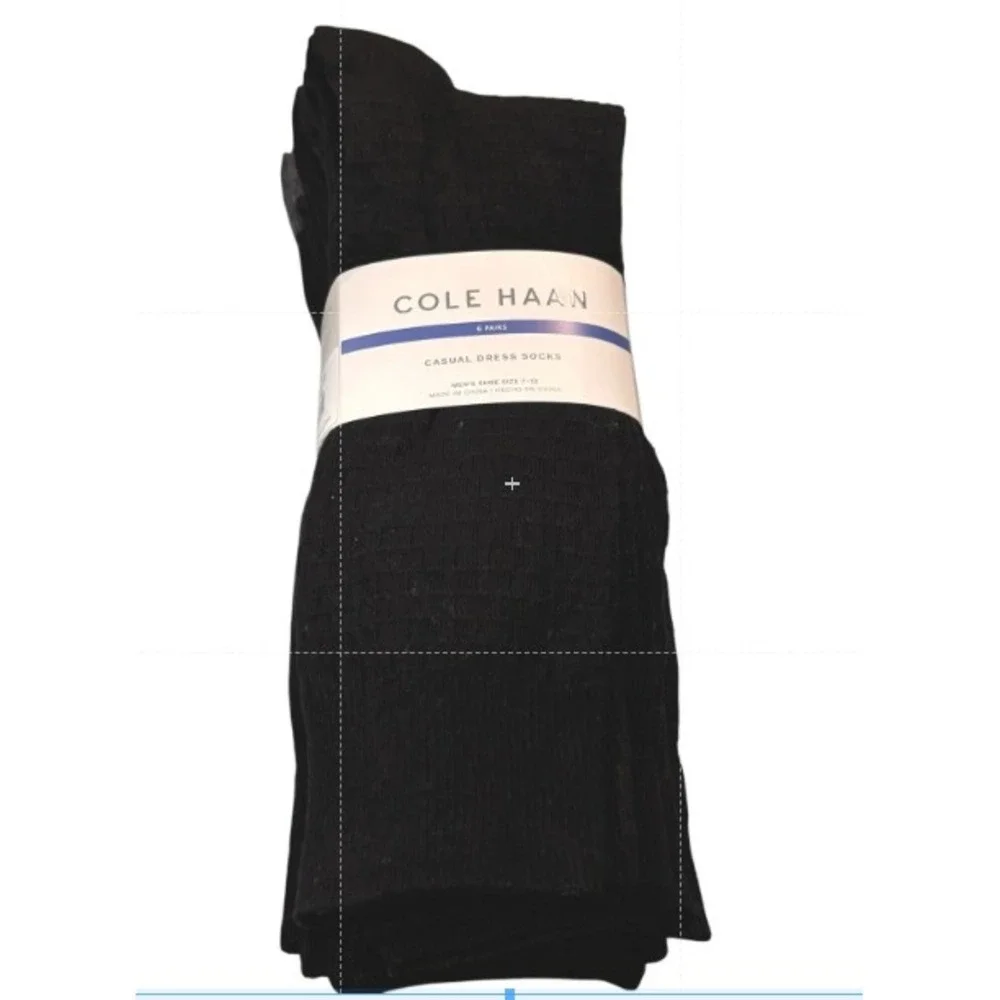 Cole Haan Mens Casual Dress Socks Black 6 Pairs Shoe Size 7-12 Textured Knit New